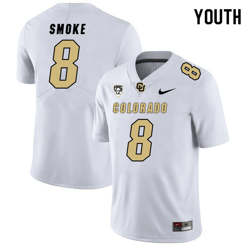 Youth #8 Kavosiey Smoke Colorado Buffaloes College Football Jerseys Stitched Sale-White - Click Image to Close